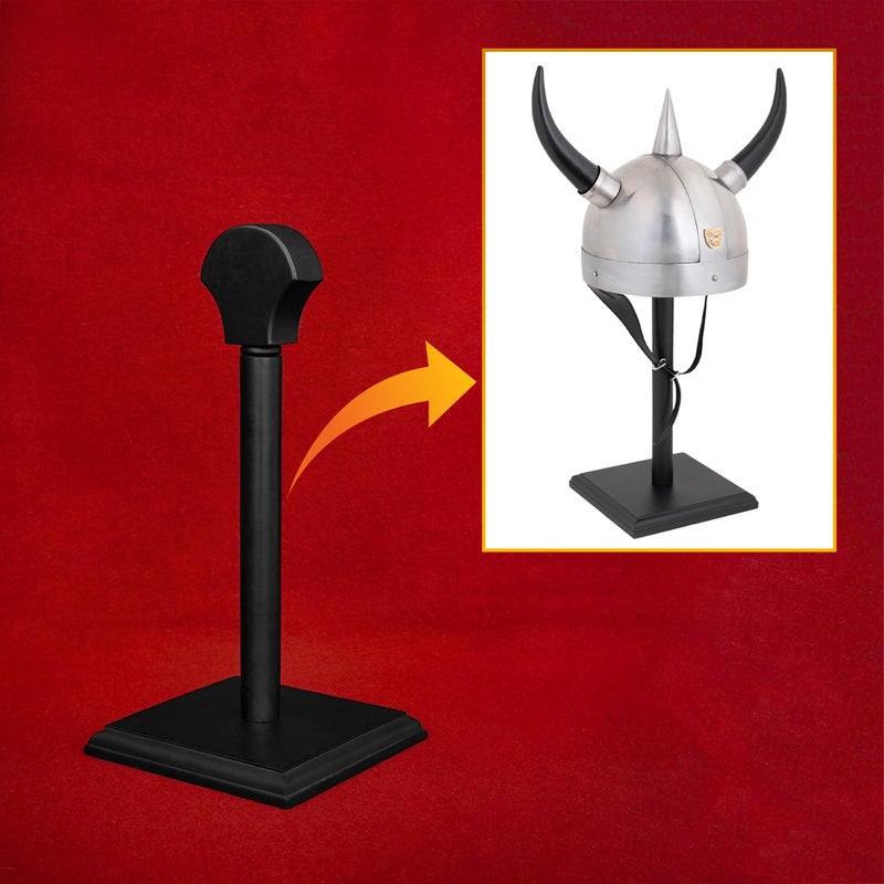 Mythrojan Wooden Helmet Stand Solid Medieval Roman Viking Helmet Display Stand Mask Display Templar Spartan Cosplay Larp Knight Stand Black - Image 5